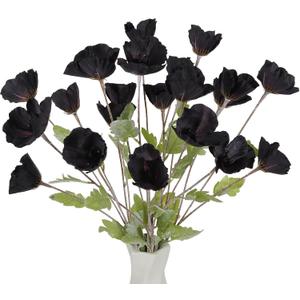 Black Poppy Flowers Artificial,6PCS Faux Poppy Flowers 27.5in Silk Poppies with Stems for Wedding Bouquet Halloween Table Centerpiece Arrangement Home Decor (Black)