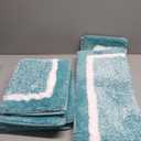 Pauwer 3 Piece Bath Mat Set, Non Slip Plush Bathroom Mats, Absorbent Shaggy Bathroom Rug Set with U-Shaped Contour Toilet Mat for Bedroom Living Room, Teal