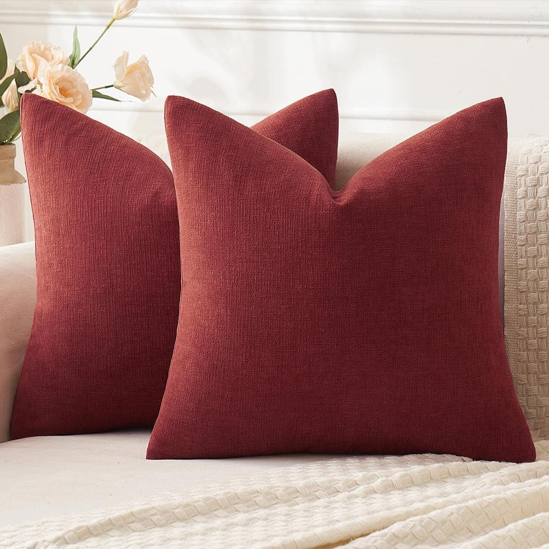 MIULEE Wine Red Couch Pillow Covers 18x18 Inch, Set of 2 Soft Chenille Decorative Square Throw Pillow Covers Farmhouse for Sofa Living Room Bed (18" x 18" (Pack of 2), Wine Red)
