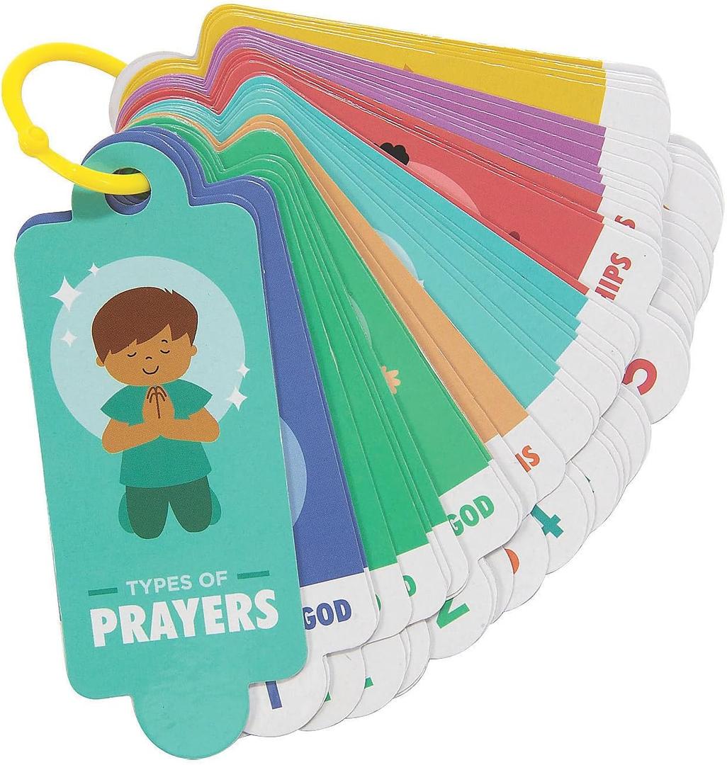 Prayer Cards for Kids - Each Set Includes 42 Cards on a Plastic Ring - 12 Sets