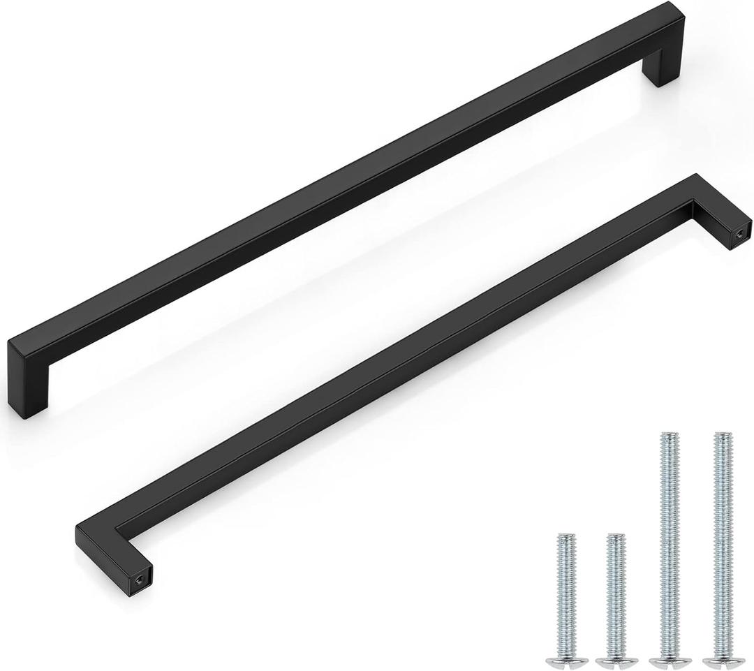 Probrico 5 Pack| Black Cabinet Handles 12-3/5 Inch(320mm) Hole Centers Drawer Pulls Stainless Steel Kitchen Cabinet Handles Matte Black Square Drawer Handles Modern Cabinet Hardware