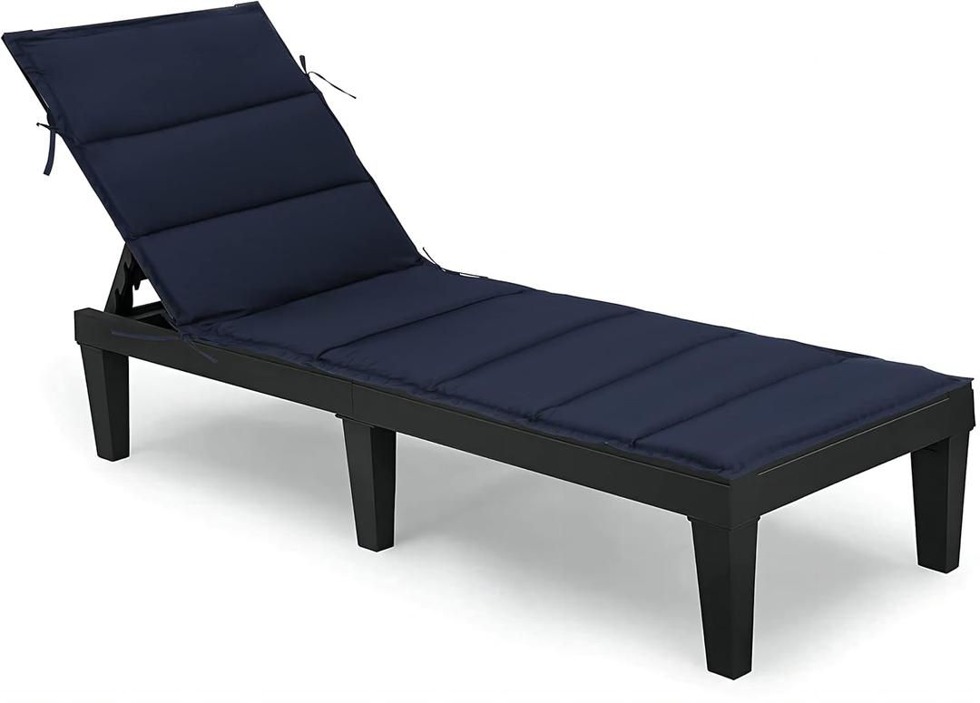 Foldable Outdoor Chaise Lounge Cushion,Water-Resistant Pool Lounge Chair Cushion,80 Inch Patio Reclining Sun Lounger Cushions (Navy)