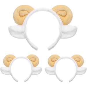 3Pcs Plush Goat Ears Headbands for Adults Adorable Sheep Horn Hair Accessories for Cosplay Birthday Halloween Parties Durable Stylish Farm Headwear