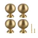 Yiking Soild Brass Cabinet Knobs Heavy Duty Real Brass Dresser Pulls,Brushed Gold Drawer Knob Kitchen Cabinet Pull Modern Small Round Handle Gold Handle for Kitchen Bathroom Furniture 4pcs 1-1/4in