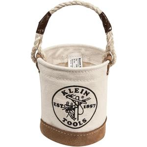 Klein Tools 5104MINI Mini Tool Bucket, All-Purpose Tool Bucket with Leather-Bottom, Nuts and Bolt Bag with Reinforced Rope Handle, Small Utility Pouch