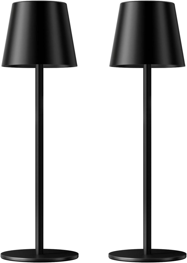 Kakanuo Cordless Table Lamp Rechargeable Black - KK 2 Pack 5000mAH Battery Operated Lamp for Counter, 3 Color Stepless Dimming Wireless Lamp for Dining Kitchen, Outdoor Patio, Touch Control, Black 1 