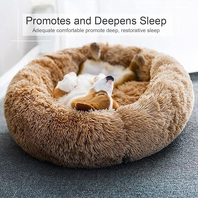 Dog Bed, Cat Calming Bed, Faux Fur Pillow Pet Donut Cuddler Round Plush Bed, 32"