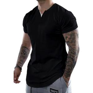 Dokotoo Men Mens Fashion T Shirts Casual Cotton Short Sleeve Henley Shirts Family Photo Outfits Summer Basic Top Black X-Large