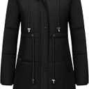 CREATMO US Women's Long Winter Coat Warm Waterproof Puffer Jacket Snow Quilted Bubble Parka with Hood (Large, Black)