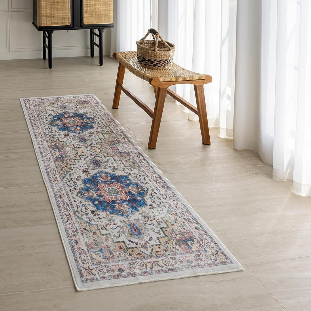 KEKUOU Area Rug 2x6 Washable RugVintage Hallway RugNon Slip Water Repellent Floor Carpet for Entryway, Kitchen, Front Door Indoor Entrance, Living Room(2'* 6'Golden)