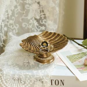 NIKKY HOME Vintage Gold Ring Holder Jewelry Dish, Shell Shaped Trinket Display Decorative Metal Tray Classy Birthday Gifts for Women
