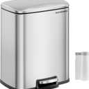 SONGMICS Trash Can, Garbage Can with Lid, 5.2-Gallon (20L) Step Trash Bin for Kitchen, Stainless Steel, Soft Close and Stays Open, Inner Bucket, Includes 15 Trash Bags, Silver ULTB543E01