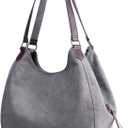 DOURR Women's Multi-pocket Shoulder Bag Fashion Cotton Canvas Handbag Tote Purse (Gray - Large Size)