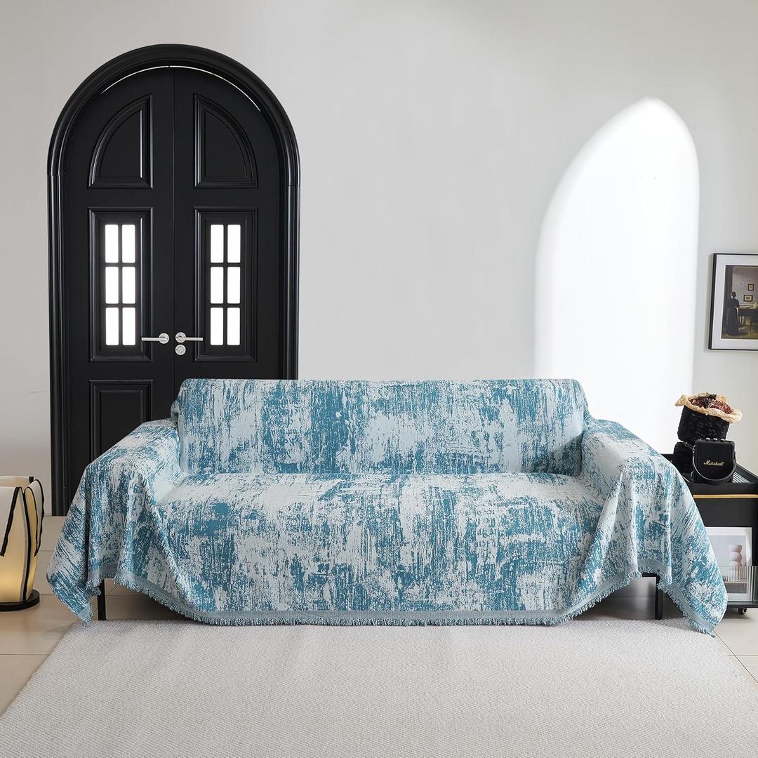 MYSKY HOME Couch Cover for Sectional Sofa Set Sage Geometric Furniture Sofa Cover Washable for Dog Cat Pets Couch Cover 3 Seat Sofa Chenille Couch Protector Multi-Use Couch Covers Blanket,91" X150"