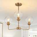 Gold Pendant Light 23 Inch, 3-Light Hanging Fixture with Clear Glass, Adjustable Kitchen Island Pendant Light, Brass Finish for Dining Room, Bedroom, Bathroom