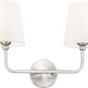 METWET 2Light Bathroom Light Fixtures, Brushed Nickel Vanity Lights, Double Wall Sconce with Flared White Fabric Shade, Modern Sconces Wall Lighting for Hallway Bedroom Stairway