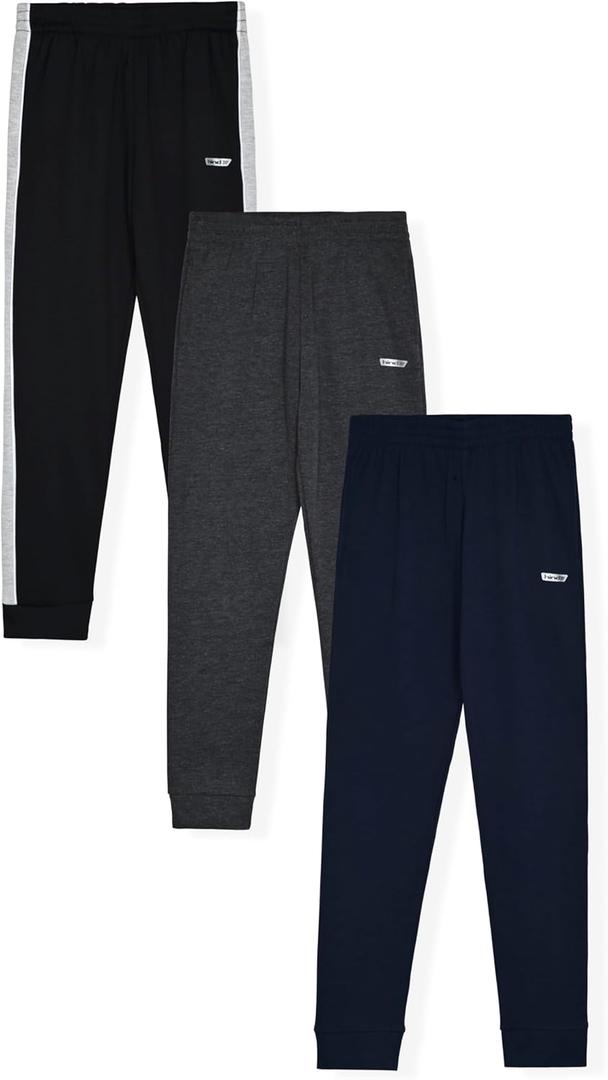 Hind Boys Sweatpants 3 Pack Jogger Pants for Kids in Fleece and Tricot (10-12, Black Charcoal Eclipse)