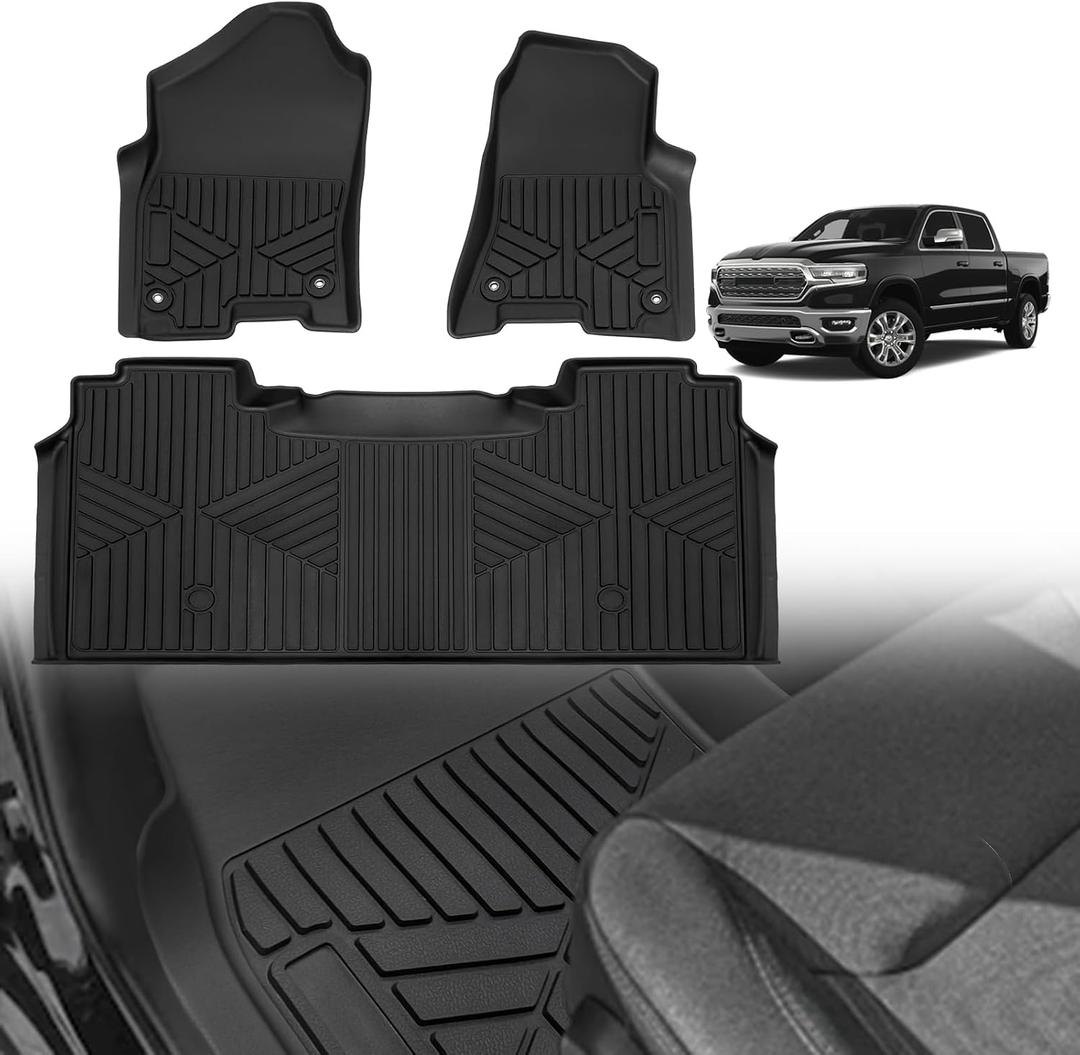 TripleAliners Truck Mat Compatible with 2019-2026 RAM 1500 Crew Cab Accessories, Floor Mats Heavy Duty Custom Fit All Weather Protection TPE Pickup Liner, Not for Classic