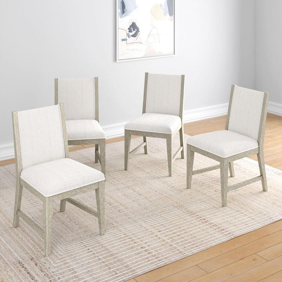 Plank+Beam Sereno Dining Chair, Set of 2, Wood Dining Room Chair for Kitchen Table, Contemporary Upholstered Cushion Dining Chair, Antique White/Ivory