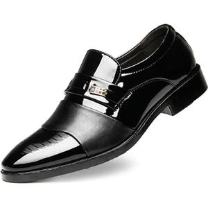 Men's Patent Leather Slip-on Dress Loafers Shoes Formal Tuxedo Shoes Work Business Office Dress Shoes (12, Black)