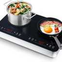 Double Induction Cooktop Burner with Fast Warm-Up Mode, 1800w 2 Burner with 10 Temperature 9 Power Settings, Portable Dual Induction Cooker Cooktop with Child Safety Lock & Time