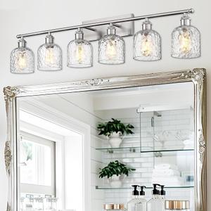 zeyu 6-Light Bathroom Wall Light Fixture, 42 Inch Modern Nickel Vanity Lighting Fixtures for Bedroom, Brushed Nickel Finish with Clear Hammered Glass, ZJF63B-6W BN zeyu 6-Light Bathroom Wall Light Fixture, 42 Inch Modern Nickel Vanity Lighting Fixtures for Bedroom, Brushed Nickel Finish with Clear Hammered Glass, ZJF63B-6W BN