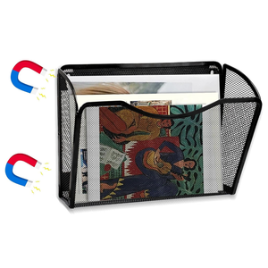 Magnetic File Holder 1 Pockets File Folder Organizer, Office Hanging Magazine Rack for File Cabinets, Magnetic Paper Holder, No Drilling Mail Organizer for Refrigerator, Office, Black