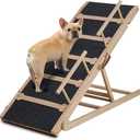 Dog Ramp for Bed, Adjustable Wooden Dog Bed Ramp, Dog Ramps for Small Large Dogs, 47 Long Pet Ramps with 6 Height from 15 to 28, Non-Slip Dog Ramps for High Beds/Couch