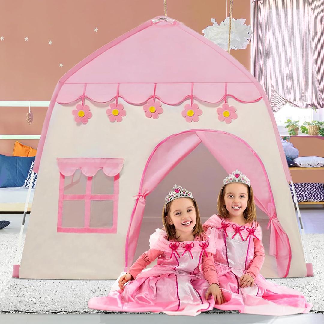 TTLOJ Gift for Christmas Kids Play Tents for Girls, Princess Castle Tent, Large Fairy Playhouse Gift Toys for Girl Toddler Children Play House, Fairy Tale Teepee Tent Indoor Outdoor