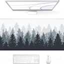 Auhoahsil Large Gaming Mouse Pad, Forest Theme XXL 35.4 x 15.7 in Desk Pad Stitched Non-Slip Rubber Long Computer Mousepad Thin Extended Full Size Desk Mat for Desktop, Laptop, Wireless Mice, White (01 Misty Forest)