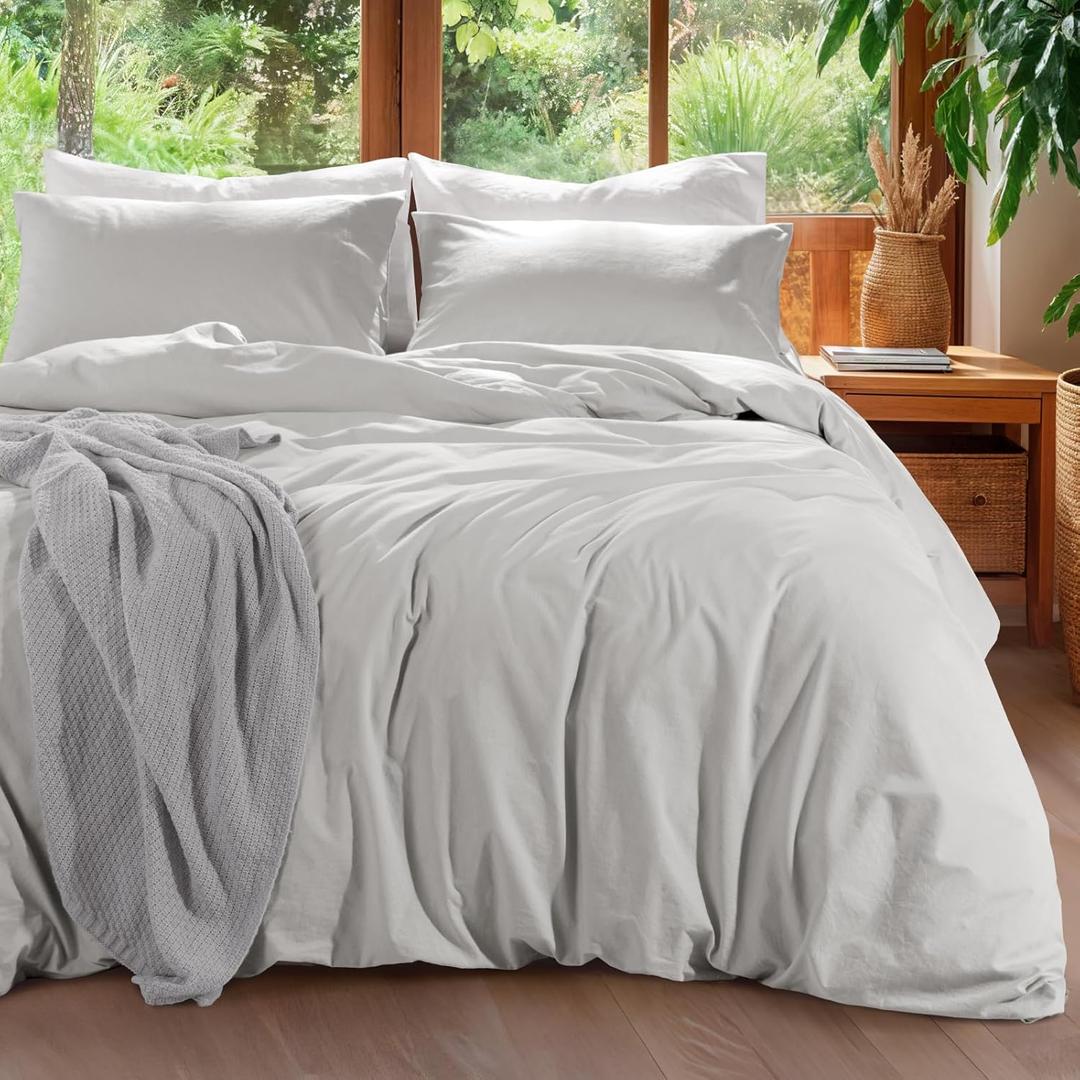 100% Linen Duvet Cover Set King Size, Pure Natural French Flax Linen Duvet Cover, Breathable for Hot Sleepers, Zipper Closure & Corner Ties - 3 Piece (Grey,King)