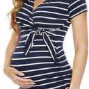 Glampunch Women's Maternity Shirts Short & Long Sleeve Tie Front Wrap Maternity Tops, L