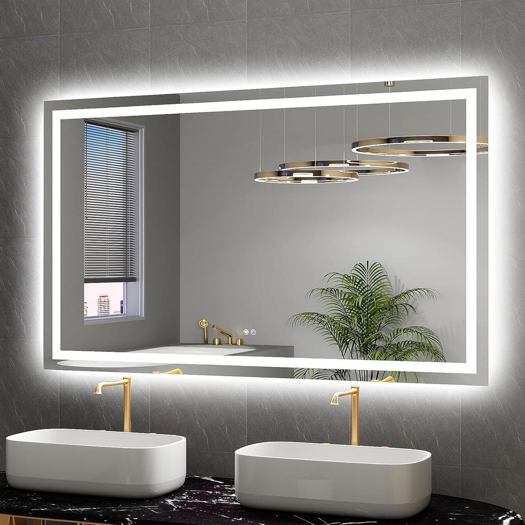 LED Mirror for Bathroom 60x36 Lighted Bathroom Vanity Mirrors with Lights, Brighter Frontlit and Backlit Anti-Fog Mirror, Tempered Glass, Dimmable 3 Colors Light Modes, Memory Function (Lucency)