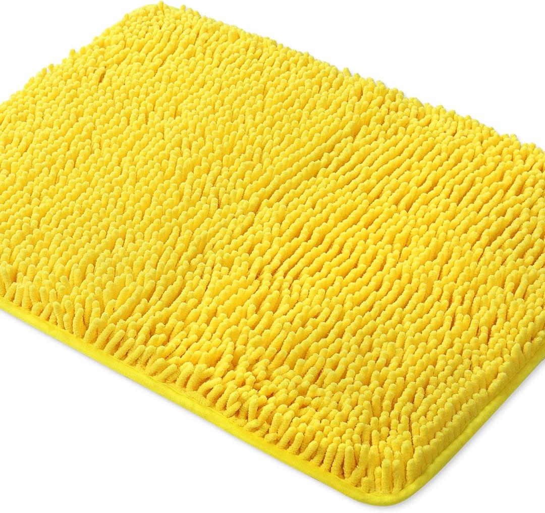 Yeaban Yellow Bathroom Rugs  Thick Chenille Bath Mats | Absorbent and Washable Bath Rug Non-Slip, Plush Rugs for Bathroom, Kitchen, Shower, Sink - 17" x 24"