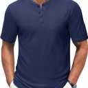 MAGCOMSEN Men's Henley Shirts Short Sleeve Casual Collarless Shirt Quick Dry Summer T-Shirts Golf Workout Tops (Blue, XL)