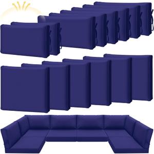 Patelai 14 Pcs Waterproof Outdoor Patio Cushion Covers Replacement 24 x 24 UV Proof Wicker Sofa Sectional Seat Slipcovers for Rattan Sectional Set Supplies, Covers Only (Midnight Blue)