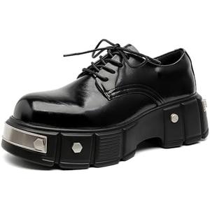 Men's Leather Platform Oxfords Fashion Goth Punk Motorcycle Shoes with Metal, Black, Size 10