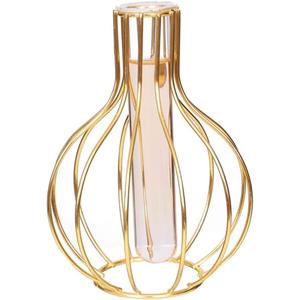 Desktop Plant Vases with Test Tube Glass Flower Vase with Gold Metal Stand Propagation Station Plant Holder for Home Wedding Decor (Bulb)