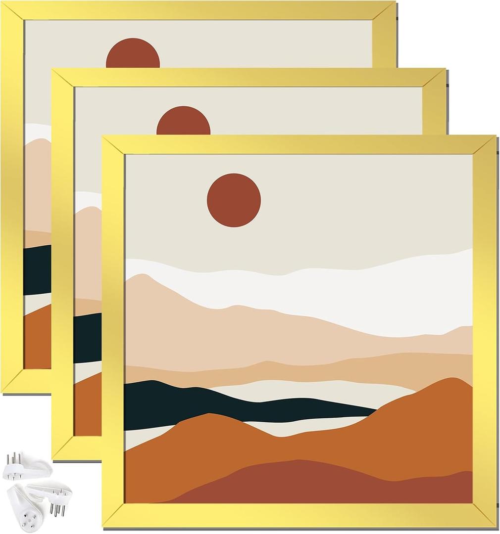 Gold 18x18 Picture Frame Set of 3, High Transparent Frame for 18 By 18 Square Photo Collage Canvas Poster Size Wall Mount and Tabletop Horizontally Vertically (Gold, 18 x 18 inches)