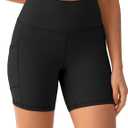 YUNOGA Womens High Waist Biker Shorts with Pockets 6"/8" Yoga Shorts Gym Workout Running Spandex Shorts (Black, XL)