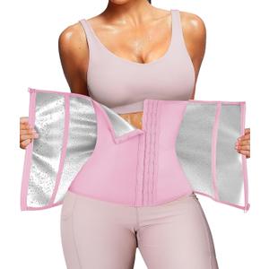 Nebility Waist Trainer for Women Corset Shapewear with Zipper Sweat Waist Trimmer Faja Body Shaper Workout Waist Cincher (Pink)