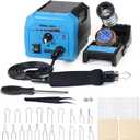 YIHUA 939-II Wood Burning Kit Station Pyrography Pen 250~750/482~1382 Temperature Adjustable with 20 Wire Nibs, 1 Stable Pen Holder, 2 Stencils, 2 Scrap Wood, 1 S/S Tweezers, and 1 Pliers (Blue)