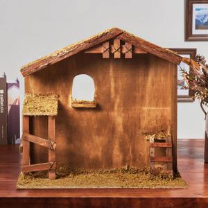 BESBLEE Christmas Decorations Manger Scenes for Inside 10&11&12 inch Scale Holy Family Wooden Nativity Stable Desk Decoration Collectable （16.9" x 6.1" x 15.7"）