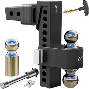 VNN 10 Inch Drop Hitch 2 Inch Receiver - Interchangeable 3 Solid Ball Mount 1-7/8", 2", 2-5/16"(15,000 LBS GTW), Heavy Duty Aluminum Adjustable Trailer Hitch with Pads and Locking Sets