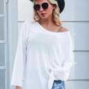 FEMLE Womens Oversized Mesh Sheer Sparkly Top Glitter See Through Tops Tee Shirt Long Sleeve Concert Rave Party Outfits, White(No Cami) S