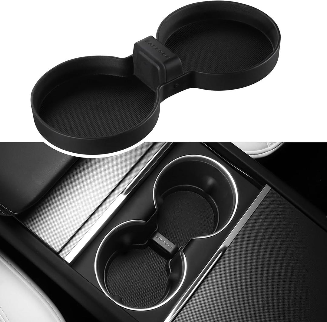 BASENOR Tesla Model Y 2025 2026 Juniper Cup Holder Insert Mat 2024 2025 Tesla Model 3 Highland TPE Center Console Mat for Model Y 3 Interior Accessories (Standard, Premium and Performance)