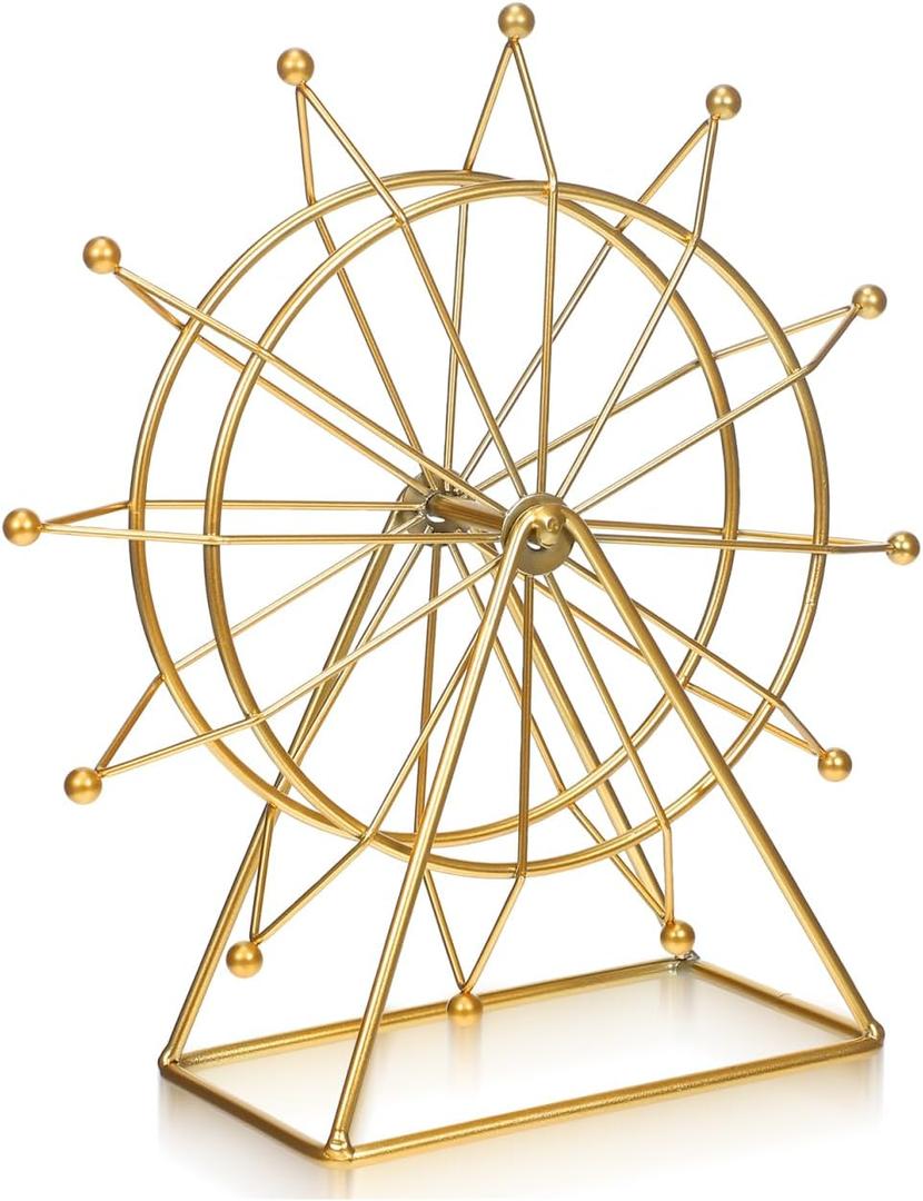 Cabilock Ferris Wheel Ornament Metal Desktop Sculpture Gold Home Decor for Living Room Office Bookshelf Entryway Decoration 9.06X8.66X3.54 Inches
