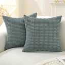 YSTELLAA Set of 2 Corduroy Decorative Throw Pillow Covers 18x18 Inch, Boho Striped Pillow Covers Farmhouse Home Decor for Sofa Living Room Couch Bed,Green