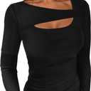 ANRABESS Womens Cutout Tops Trendy Sexy Long Sleeve Shirts Ribbed Slim Fit Tee 2025 Fall Fashion Going Out Tshirts Clothes (Black) X-Large