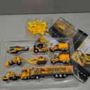 QAPIZM Small Diecast Construction Vehicle Toy Trucks with Play Mat Road Signs, 23 Pcs Mini Forklift Bulldozer Excavator Mixer Dump Truck Roller Helicopter Truck Carrier Birthday Toddler Boys Girl